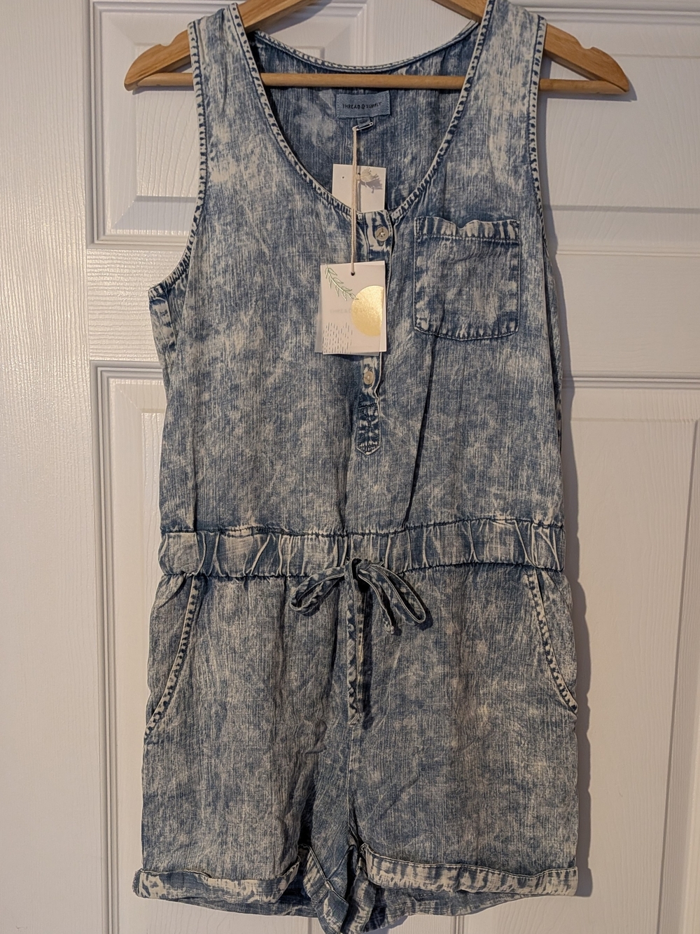 Girls Blue Acid-Wash Denim Romper - Lightweight Kids Bottoms